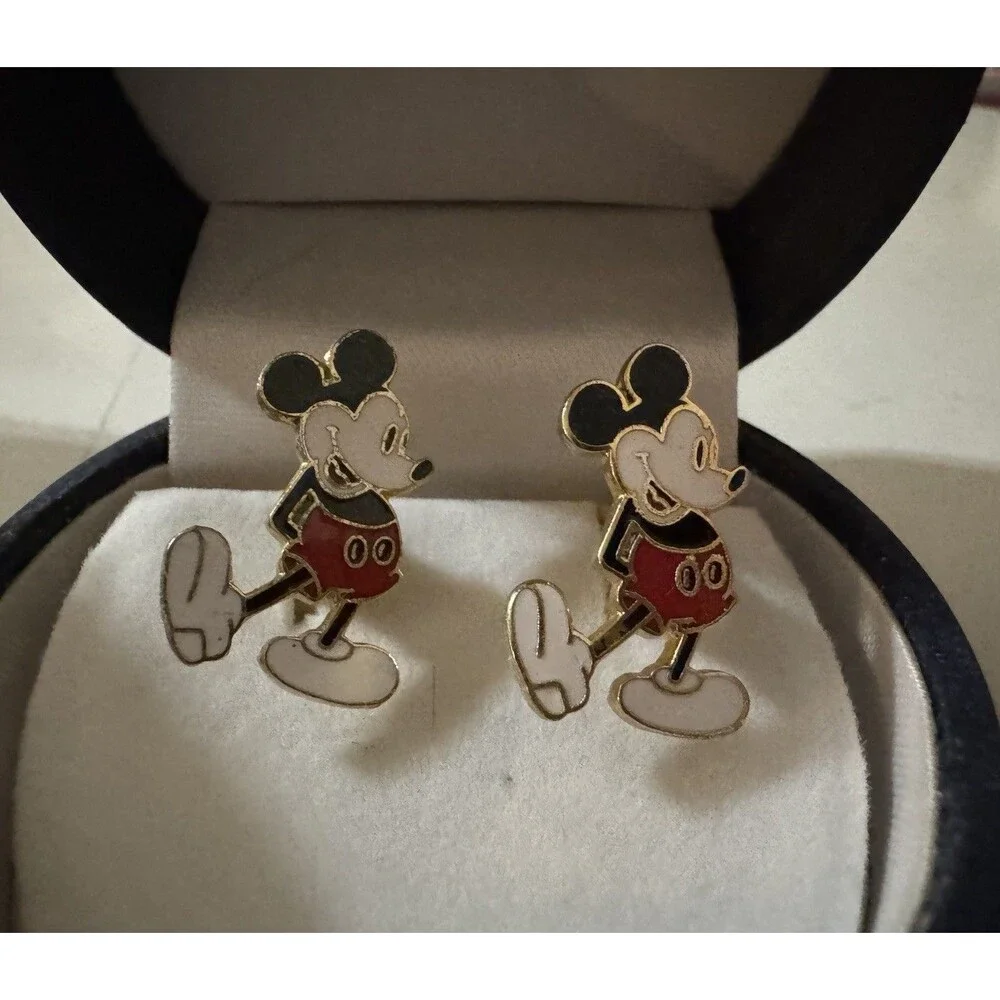 Vintage Mickey Mouse Enamel Cufflinks Walt Disney Productions Gold Tone - Picture 2 of 4